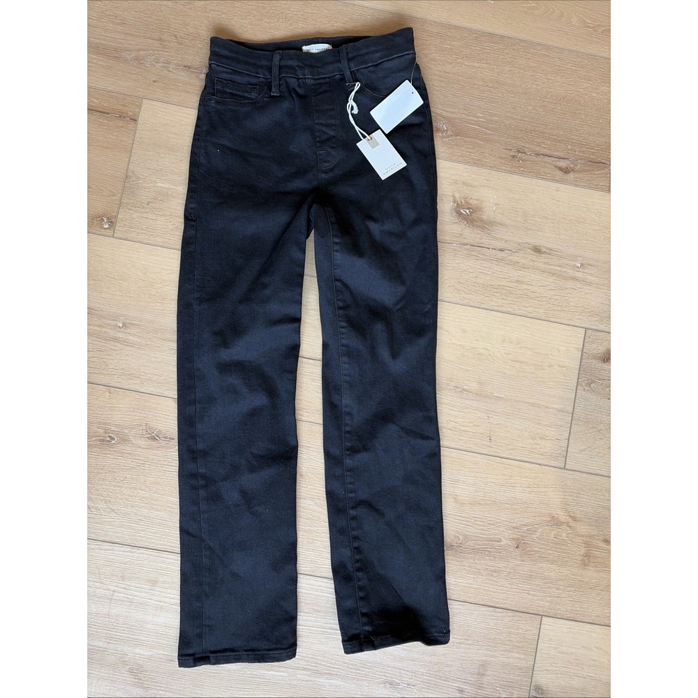 Good‎ American Power Stretch Pull On Straight Jeans Size Medium Black Mid Rise
